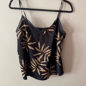 A New Day Black Camisole Leaf Pattern